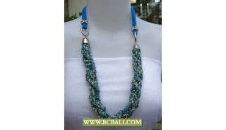Blue and White Squins wrap Necklace with Blue sky cloth